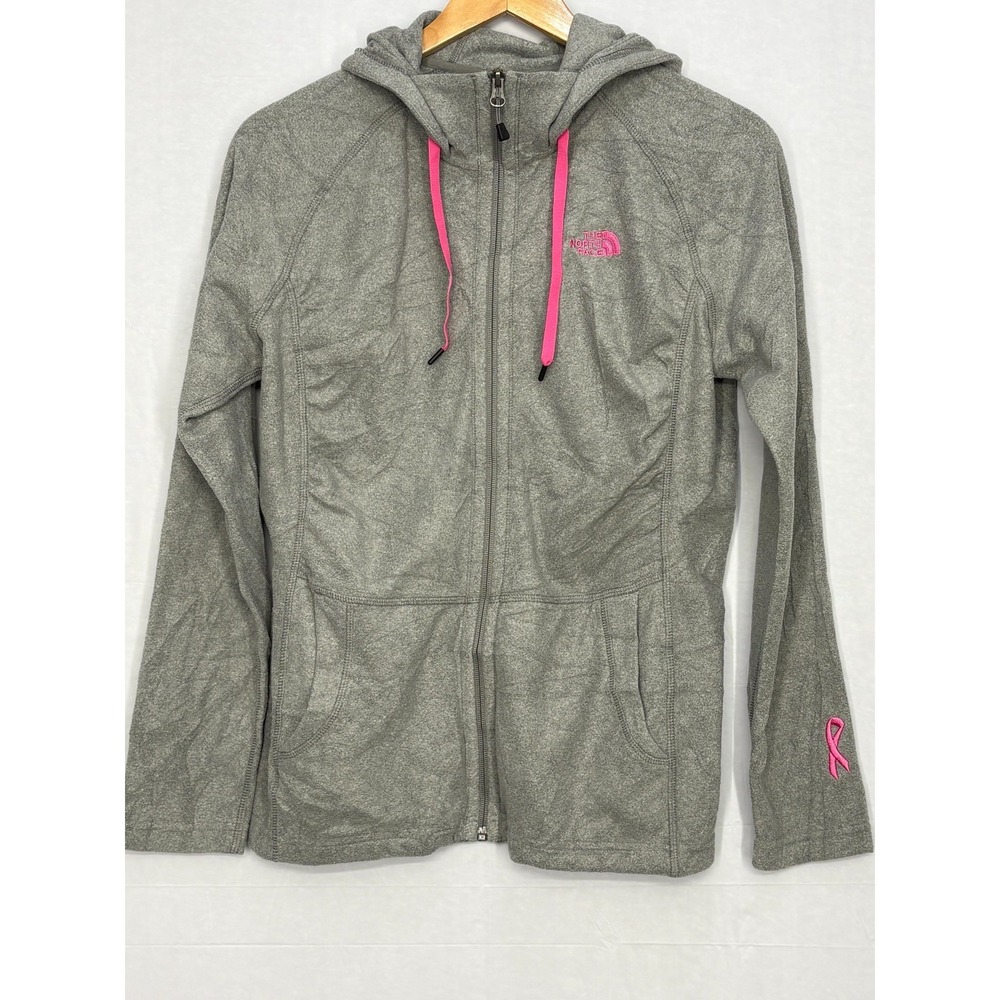 The North Face Hoodie Womens Heather Gray Pink Logo Long Sleeve‎ Pockets Medium